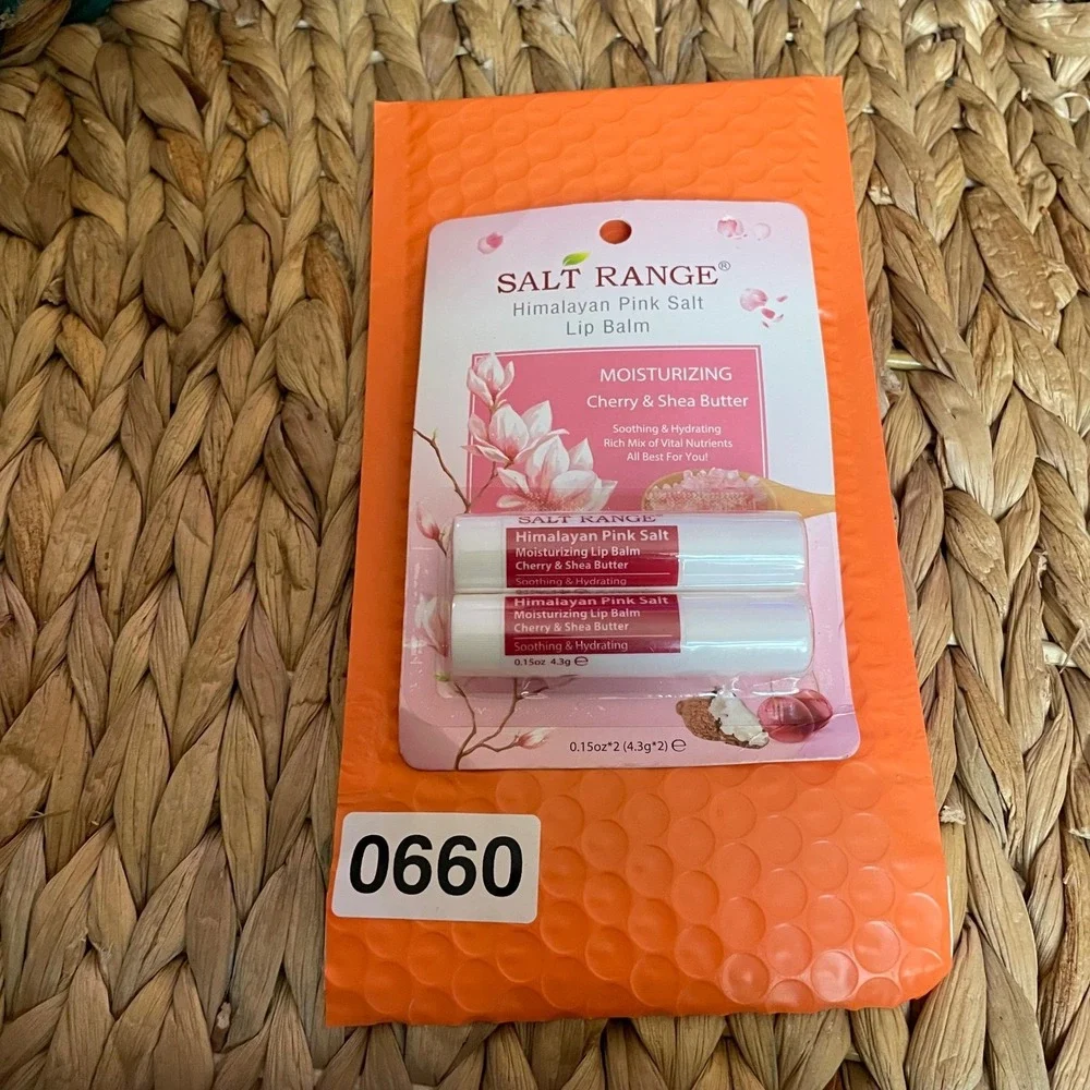 ✅ Himalayan Pink Salt Lip Balm Cherry & Shea Butter 2 Pack 0.15oz #️⃣0660